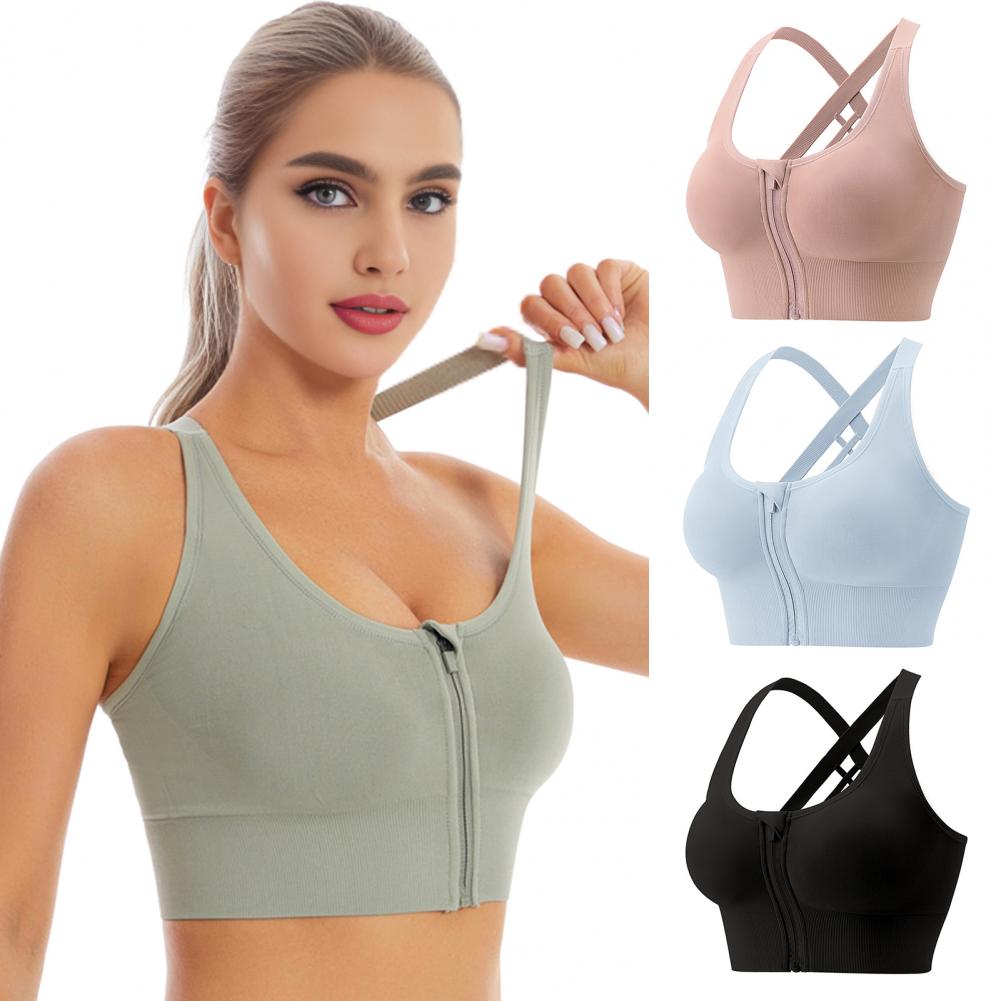 Sports Bra High Impact - Sujetador deportivo inalámbrico con cremallera frontal,